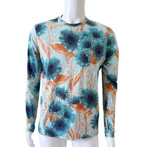 INC Mens Size Small Long Sleeve Floral Tropical Print Crew Neck Cotton T Shirt